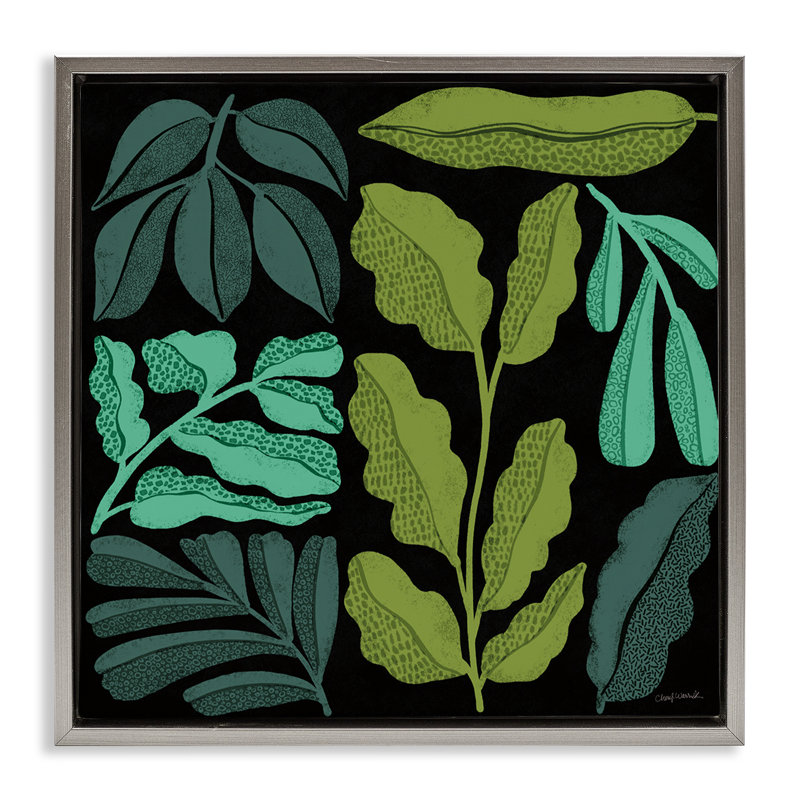 «Plant Sprig Collage» par Cheryl Warrick, H 25 po x l 25 po, Cadre flottant gris lustré
