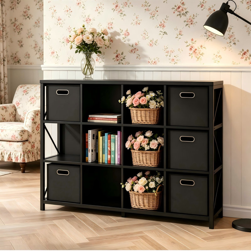 Bibliothèque de rangement à 12 cubes, horizontale, l 47,6 po x H 38,2 po, noire