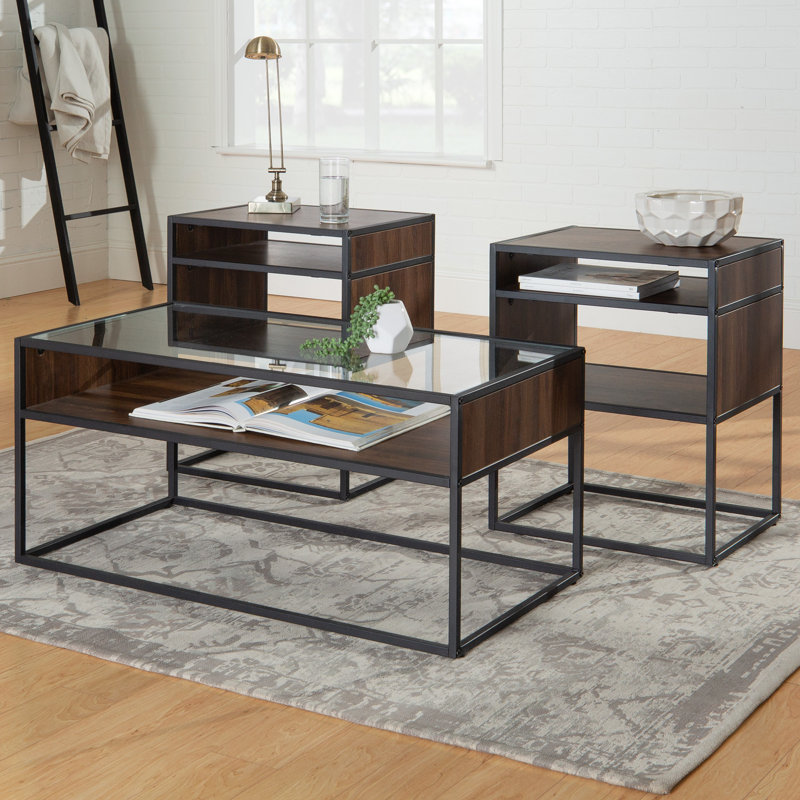 Ensemble de 3 tables d'appoint Barkad, Noyer foncé