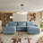 5-Piece Upholstered Modular Linen Fabric Sectional Sofa With Ottoman-124608948-124608950