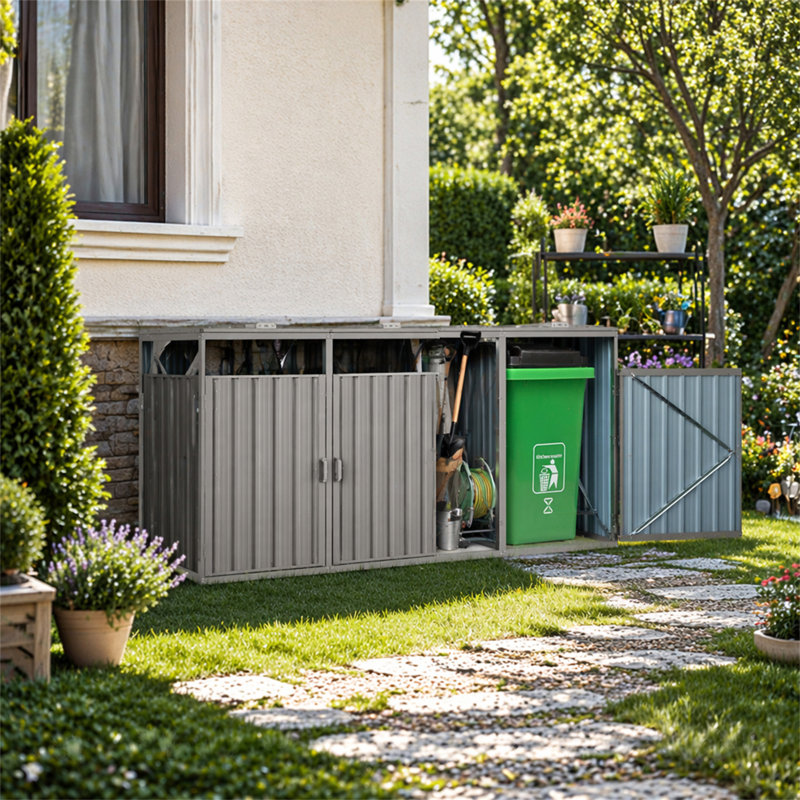 La remise à poubelle permet de ranger 3 poubelles en métal pour le rangement des ordures