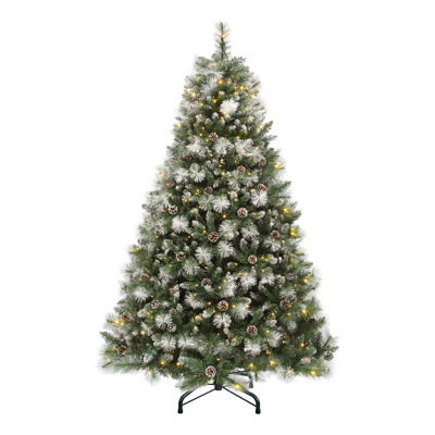 7.5 FT Prelit & Pre-Decorated Scotch Pine Christmas Tree with 11 Lighting Modes and Pinecones