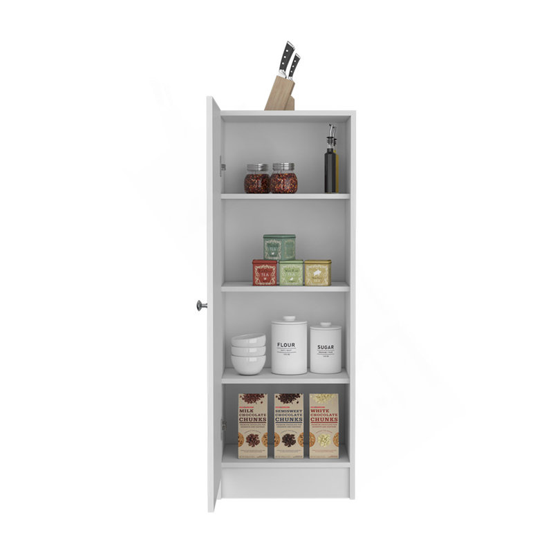 Armoire de cuisine H 47 po, armoire à une porte, quatre tablettes intérieures, blanc