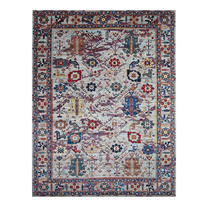 Tapis gris et argent noué à la main de haute qualité