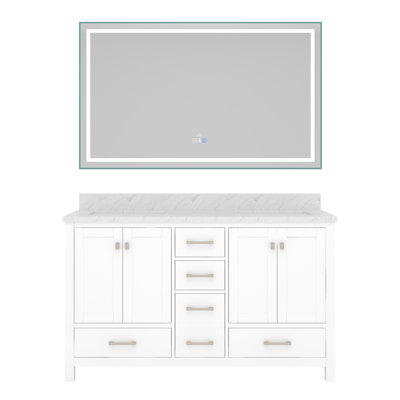 60 " W Freestanding Standard 2 Double With Carrara Marble Top with Mirror