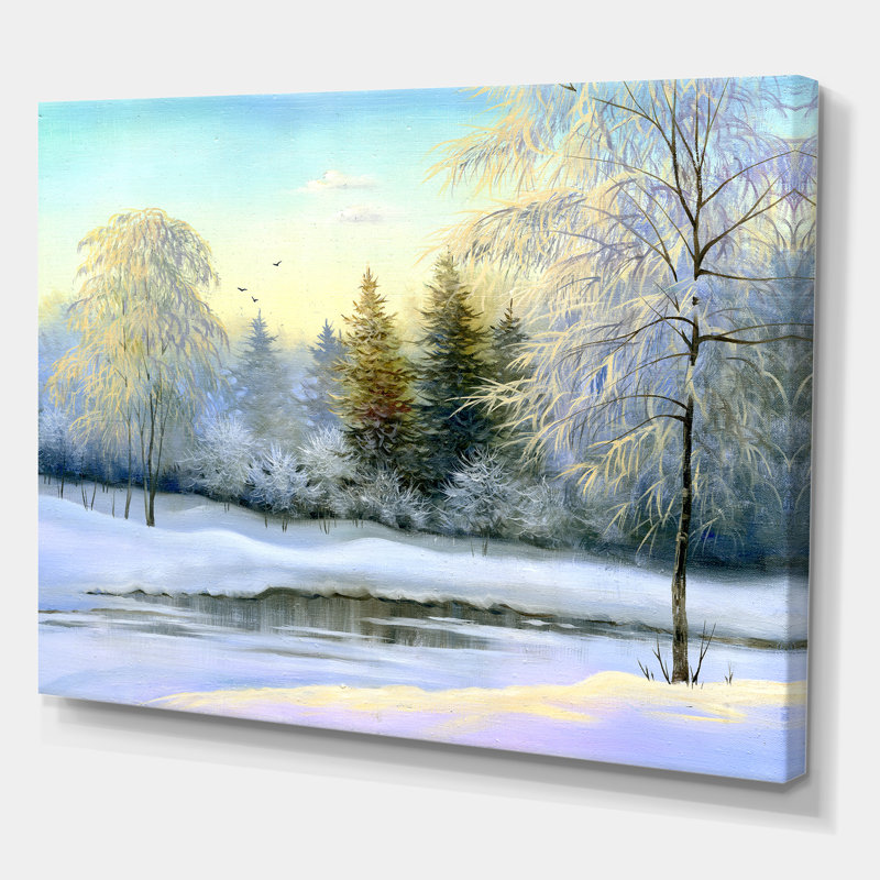 Paysage, arbres verts, peinture sur toile d'hiver, H 24 po x l 32 po x P 1 po, Toile tendue