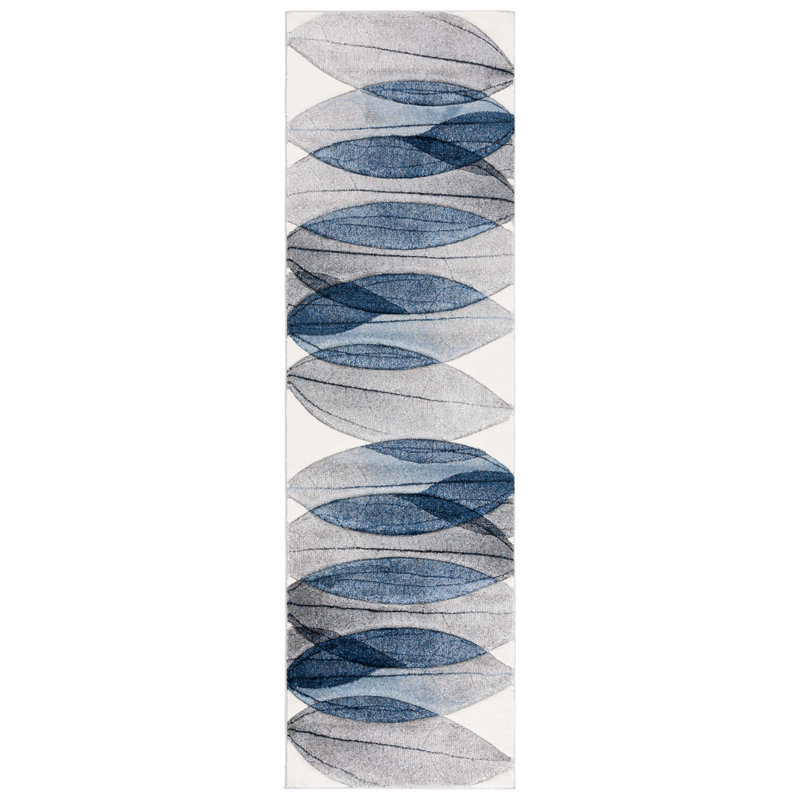 Jeromie Performance Floral Rug, Runner 2'3" x 8', Blue/Black/Ivory