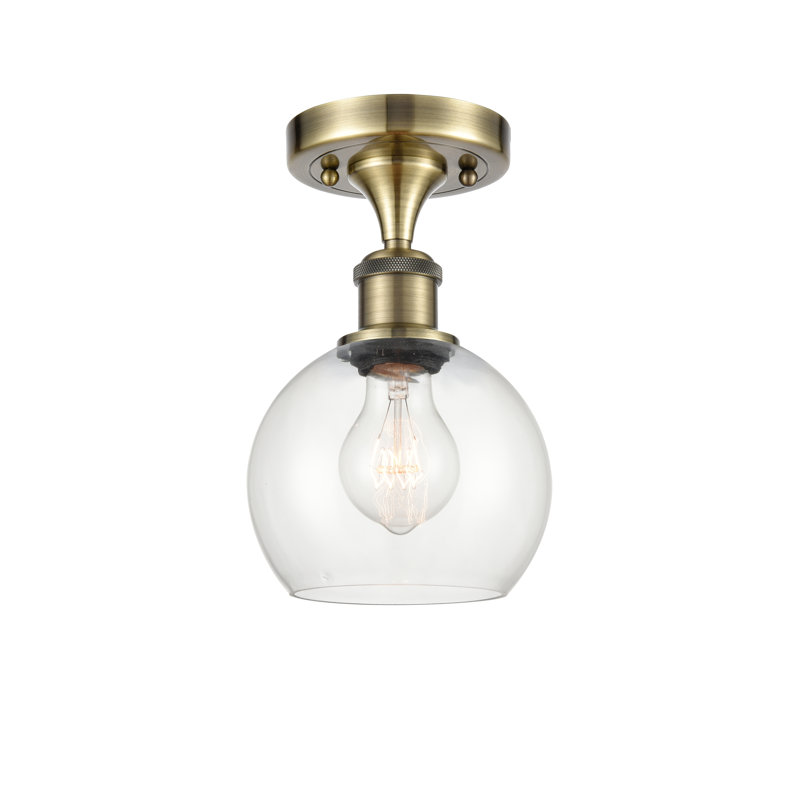 Plafonnier semi-encastré 1 lumière Cindi, Laiton antique, H 9,88 po x l 6 po x P 6 po, Transparent