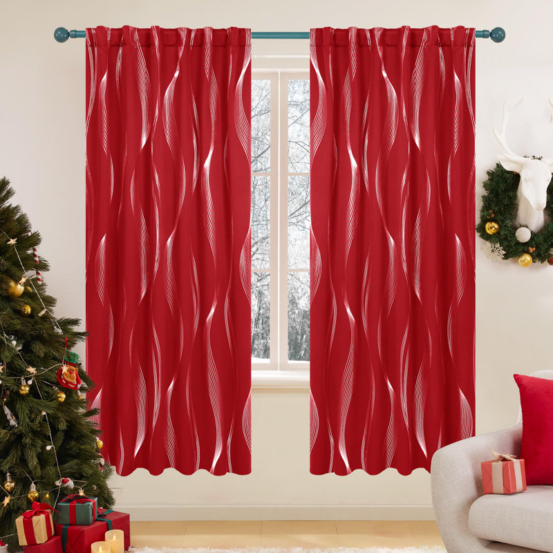 Cirila Back Tab Rod Pocket Silver Wave Curtain Panels, 52" W x 72" L, Pink