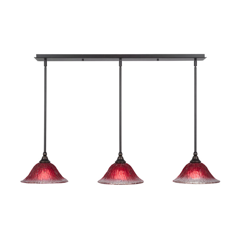Luminaire suspendu linéaire sur pied 3 lumières avec verre cristal 10 po, Framboise, Granit foncé