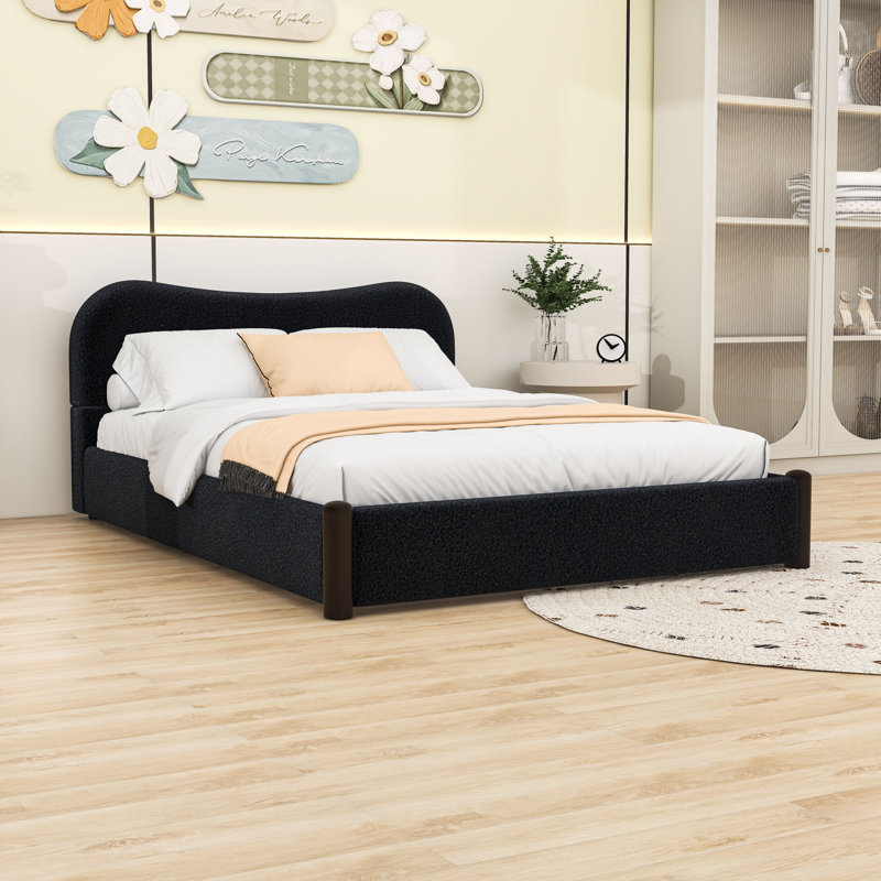 Lit plateforme et tête de lit tapissier en bois, Queen, Black