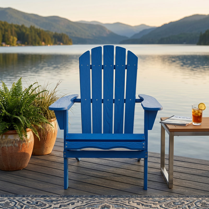 Élégante chaise Adirondack pliante en bois massif bleu marine, siège et dossier pré-assemblés, Navy Blue
