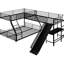 Lit superposé en forme de L noir avec lit mezzanine simple et bureau pratique - en métal et pour le confort de la famille par rapport aux éléments de divertissement intégrés