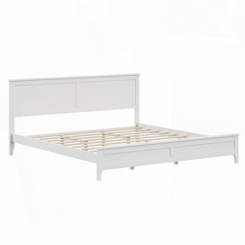 Lit plateforme moderne en bois massif blanc, Blanc, Grand