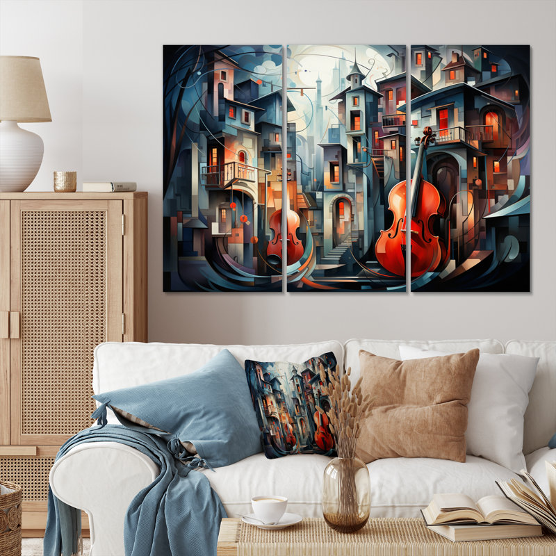 «Cubism Music Forms II» sur toile, reproduction de 3 pièces, H 40 po x l 60 po x P 1 po