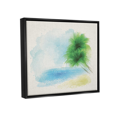 Bayou Breeze Simple Palm Tree Beach Painting Framed Floater Canvas Wall Art By Lil' Rue