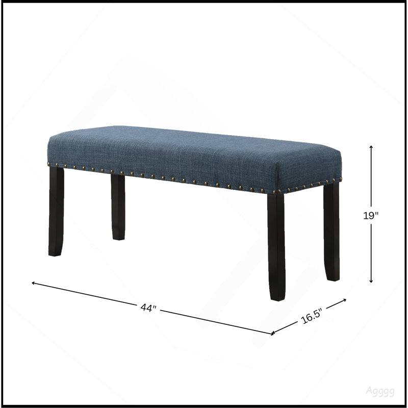 Banc de salle à manger en tissu Biony avec garniture cloutée, bleu, H 19 po x L 44 po x P 16,5 po, Bleu