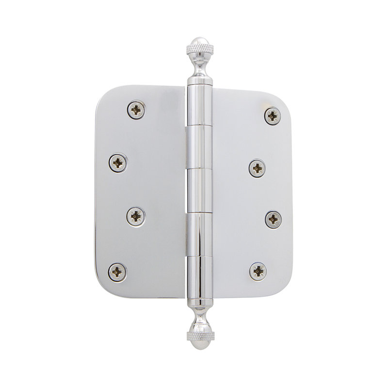 4" Acorn Tip Residential Hinge with 5/8" Radius Corners, Bright Chrome