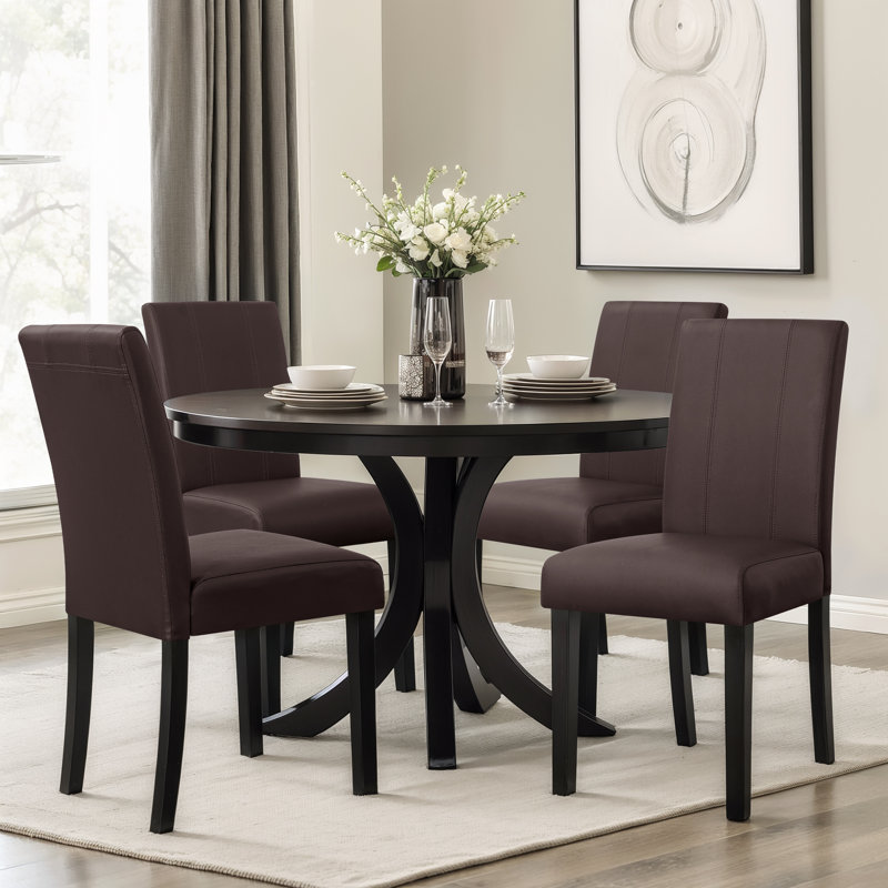 Modern Faux Leather Waterproof Upholstered Dining Chair, Brown