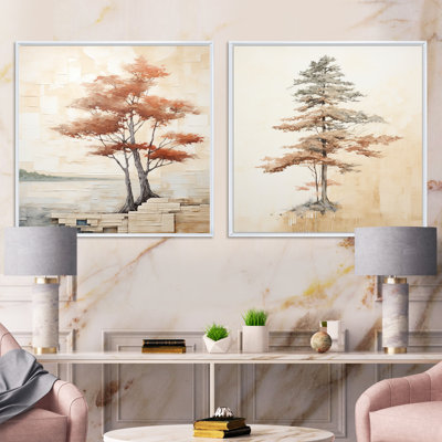 Minimalisme, séquoia beige, ensemble de 2 collages carrés de séquoia