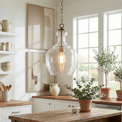 Verona 11" Wide Pendant with Glass Shade in Brass/Seeded