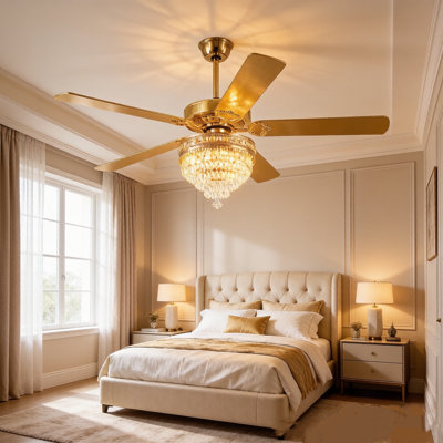 52 Inches Crystal Ceiling Fan Fandelier with Lights,For Bedroom Kitchen Patio Remote Control