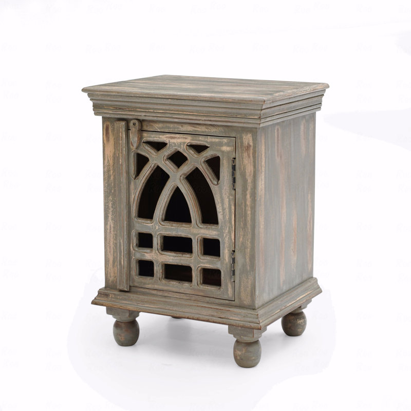 Antique Grey Wood Nightstand