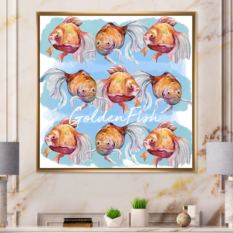 Aquarelle, art du poisson III - sur, H 16 po x l 16 po x P 1 po, Cadre flottant doré