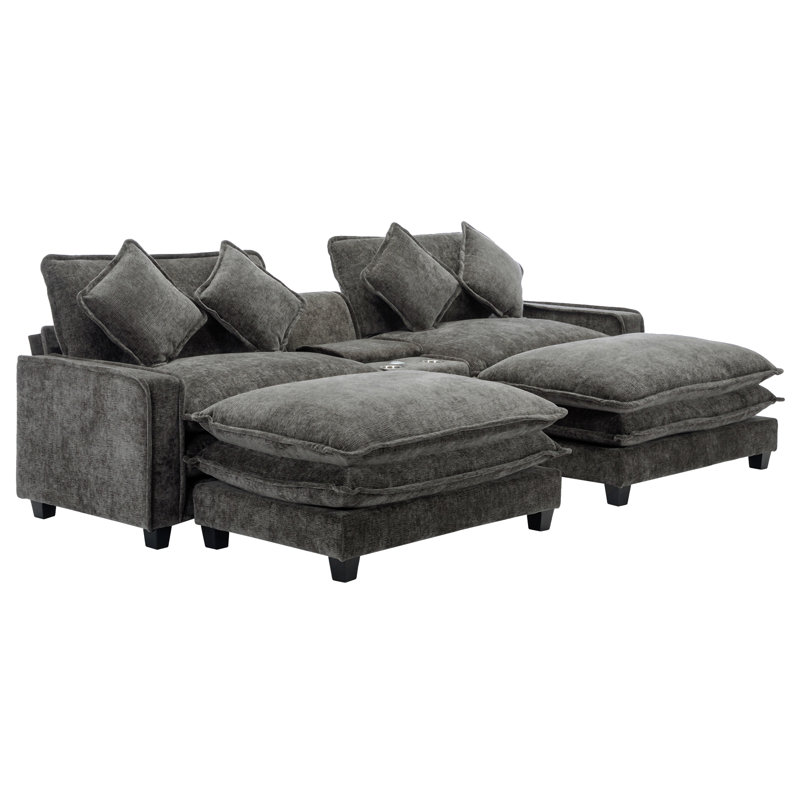 Cythina Upholstered Sectional, Black Chenille/Polyester Blend