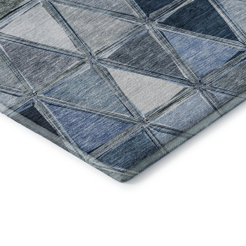 Premium Machine Washable Prisco Blue Rug, Round 8'