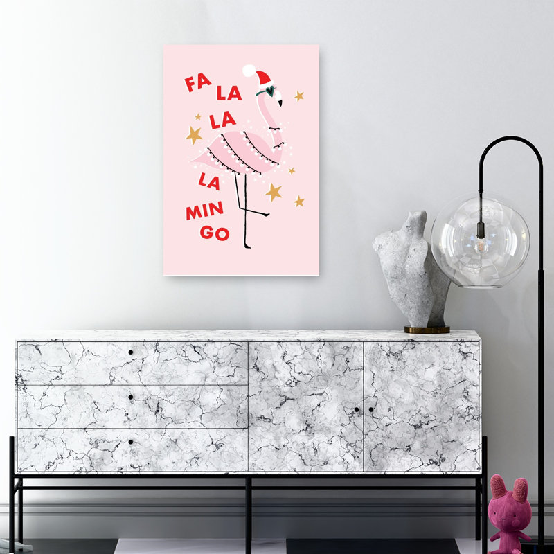 Fa La La Flamingo Abstract Bird Flamingo Tropical Winter Wall Art Print 1 Piece Wrapped Canvas Wall Art