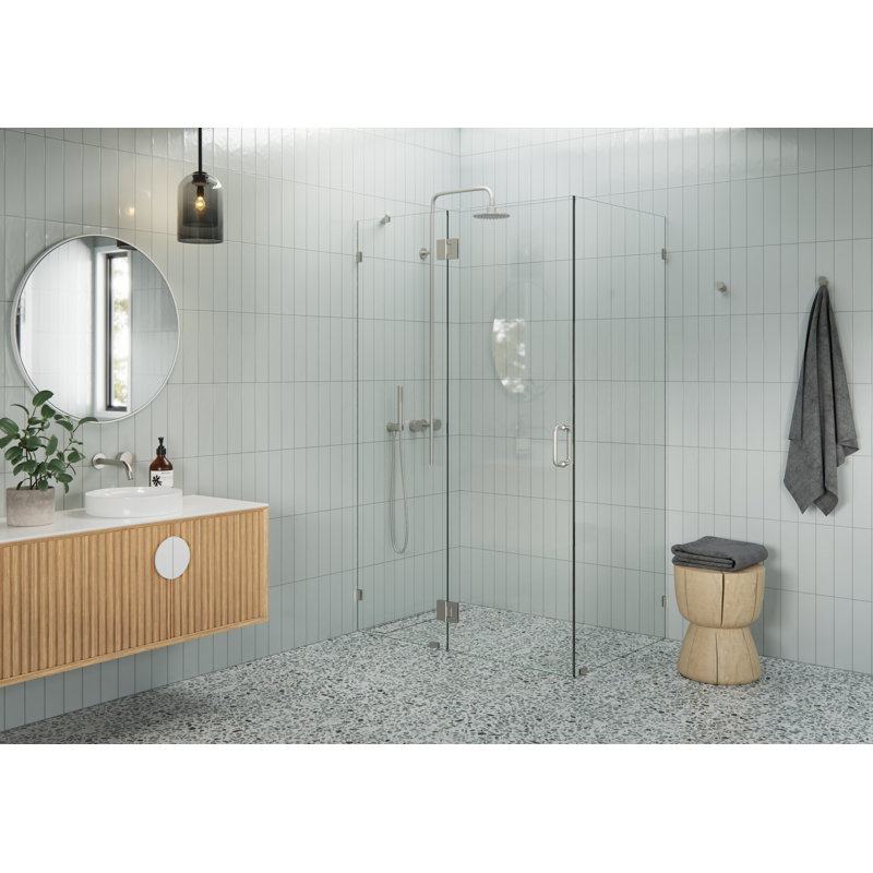 Halo 48 in. x 30 in. x 78 in. 90-degree Fully Frameless Glass Hinged Shower Enclosure, Brushed Nickel