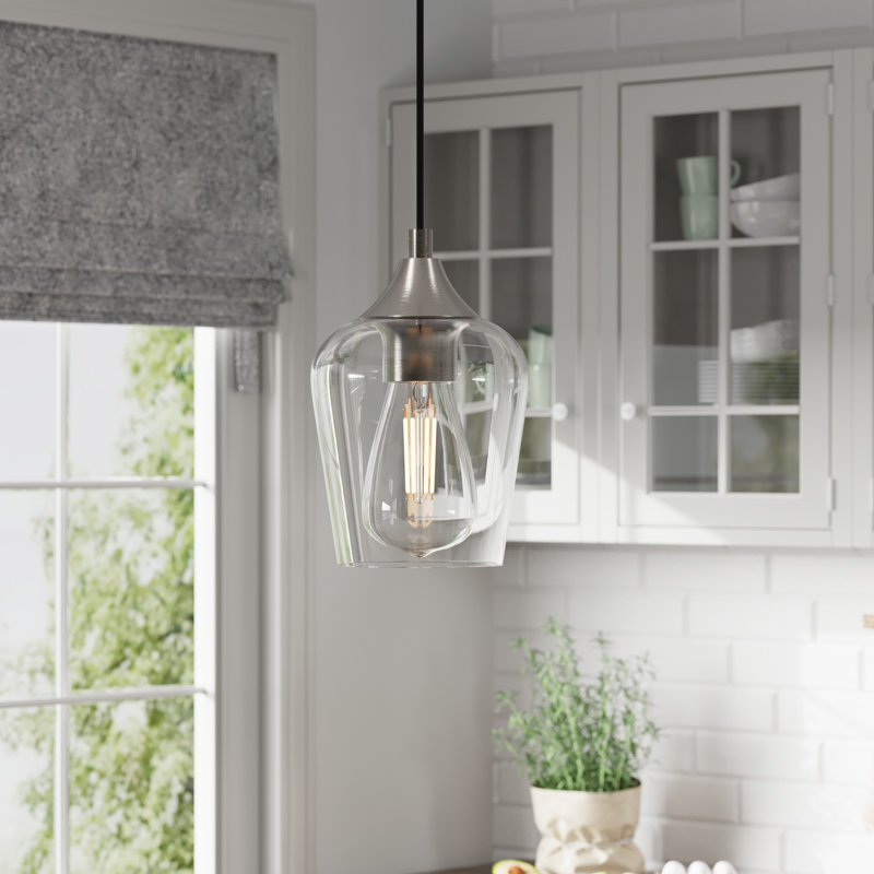 Pendant Light Fixture with Adjustable Height, Brushed Nickel, 1