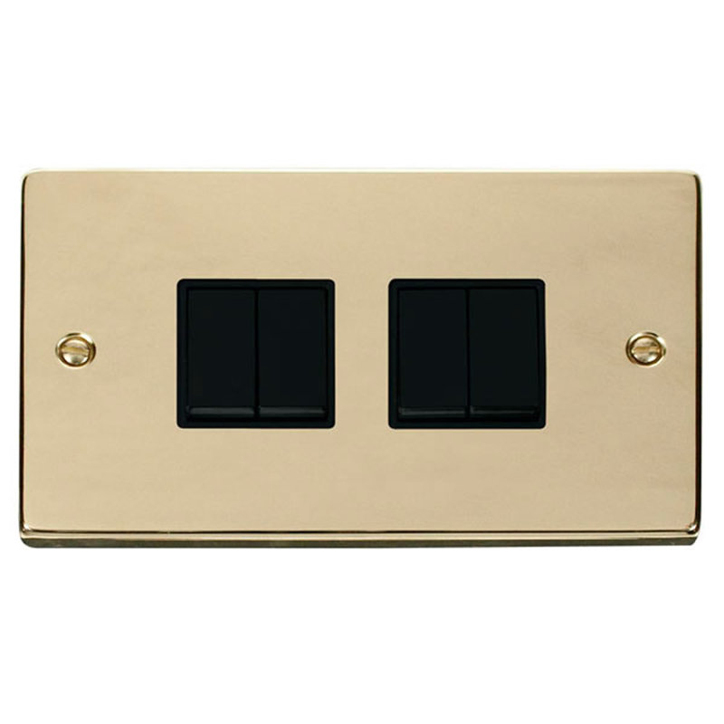 Polished Brass 10A 4 Gang 2 Way Light Switch