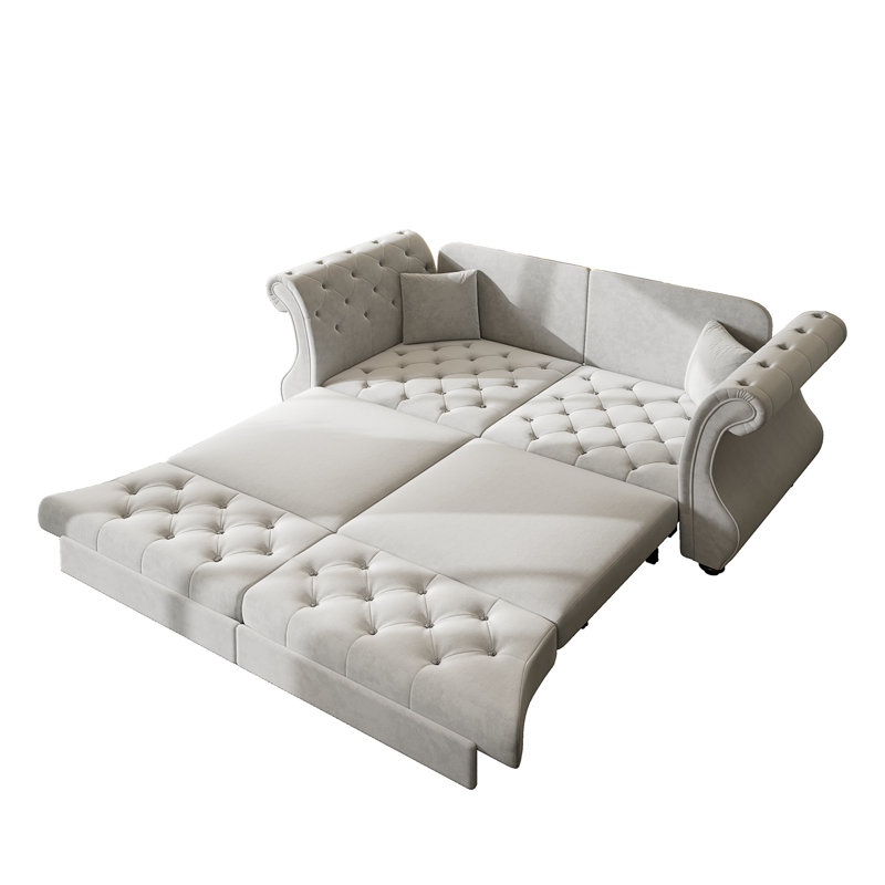 Canapé-lit Chesterfield surdimensionné de 83,8 po, H 34,6 po x l 83,8 po x P 32,7 po, Gris clair