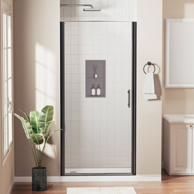 36 à 37 po X P 72 po Porte de douche pivotante sans cadre H avec cadre noir mat et verre trempé transparent nano-enduit