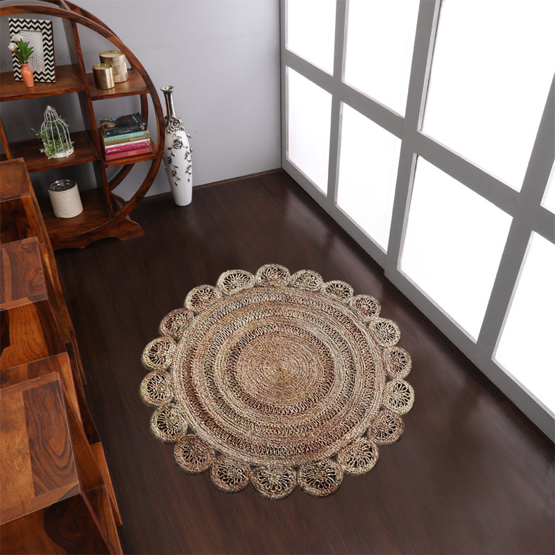 Valinda Hand Woven Jute Eco-Friendly Solid Area Rugs - Round, Beige Color, Oriental Design, Low Pile, Natural Fiber, Outdoor Indoor Handmade Area Rugs for Living Room, Bed Room