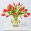 Real Touch Lifelike Red Tulip Blooms in Footed Urn Vase Spring Faux Floral Water Illusion Arrangement