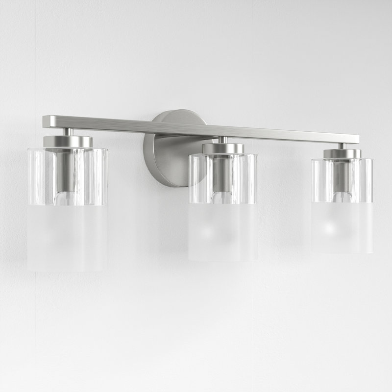 Luminaire de salle de bain moderne à 3 lumières en métal avec verre givré à intensité variable de 24 po Renley, Nickel poli