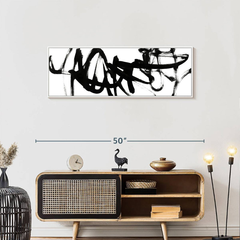 Blanc à noir Higley V, 43 po x 15 po, Floating Frame White