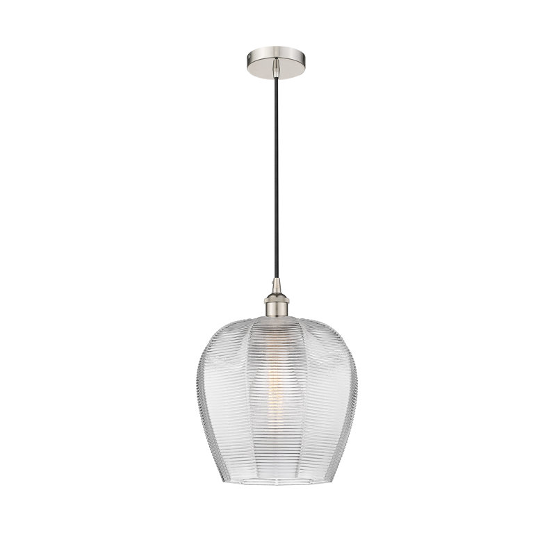 Luminaire suspendu simple à 1 lumière Laneika, H 15,13 po x l 11,75 po x P 11,75 po, Transparent, Nickel poli