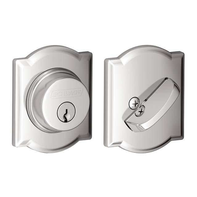 Single Cylinder Deadbolt with Camelot Trim, Bright Chrome