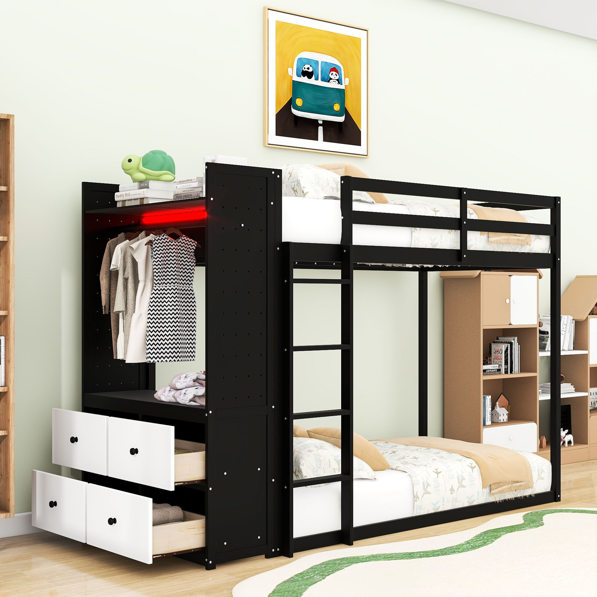 Harriet Bee Twin over Twin Wood Bunk Bed with 4-Drawer Storage ...