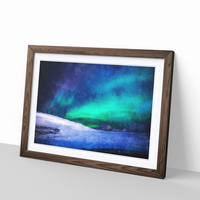 Aurora Borealis In Iceland - Single Picture Frame Painting on MDF, 62cm H x 87cm W x 2cm D, Walnut