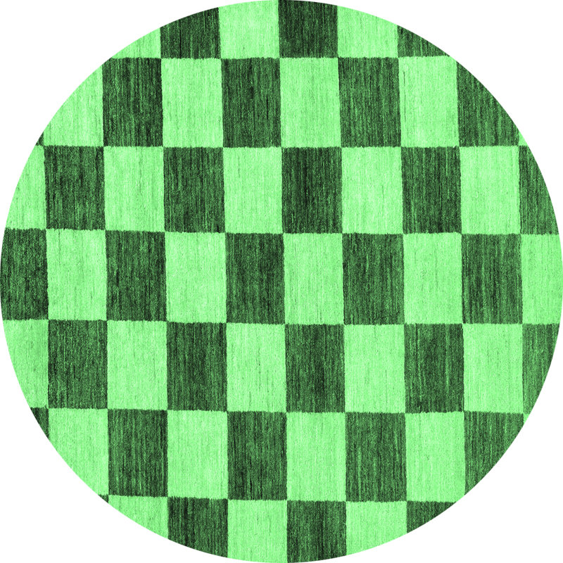 Tapis à carreaux en laine / polyester tissé à la machine en vert / vert foncé, Rond 8 pi