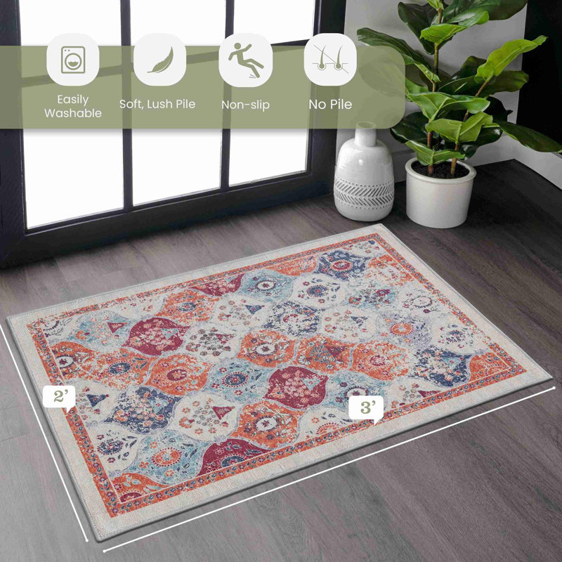 2'x 3'Cream Washable Area Rug, Rectangle 2' x 3'