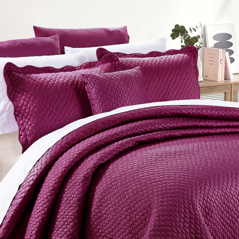 4 Piece Matte Satin Bedspread Set, Purple, Queen Comforter + 3 Additional Pieces