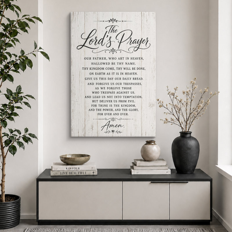 «Lord's Prayer», impression sur bois blanc rustique, images de la salle de prière, impression sur toile encadrée