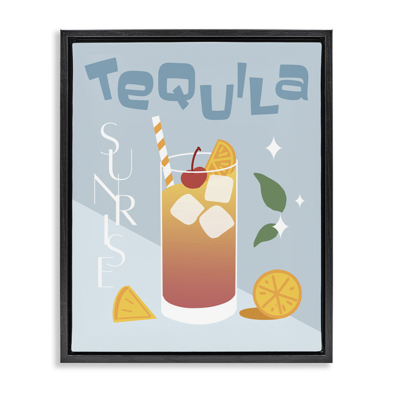 "Téquila Sunrise" par Anna Quach, H 31 po x l 25 po, Cadre flottant noir de jais