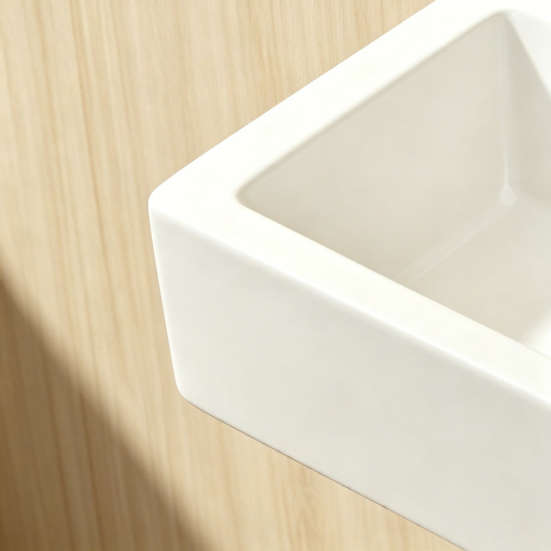 Ceramic Rectangle Wall Mount Bathroom Sink With Single Faucet Hole